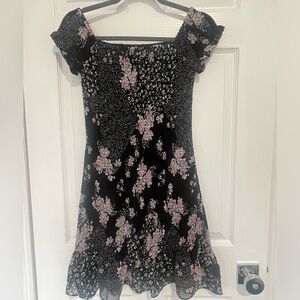 Aqua Dress from Bloomingdale’s with capped short sleeves and ruffle hem.